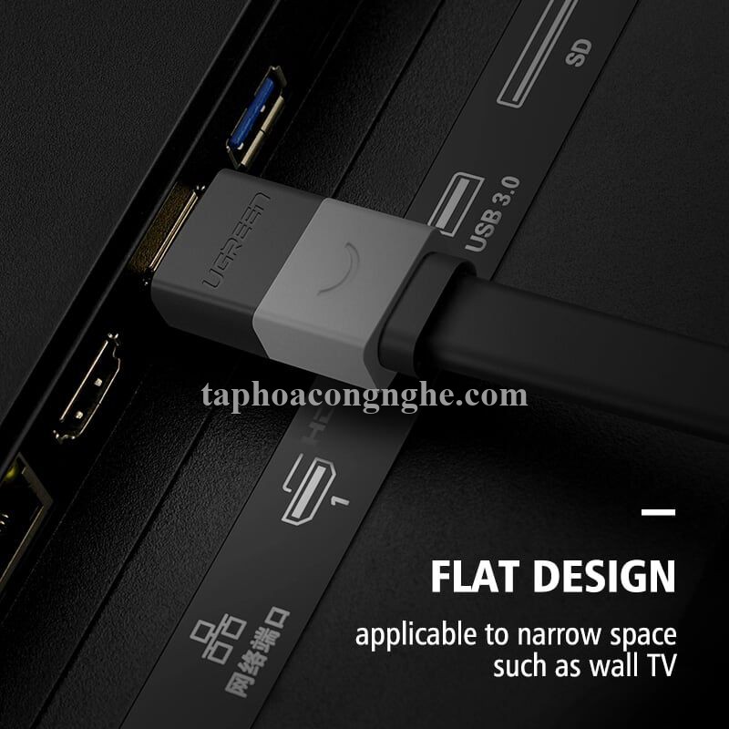 Ugreen 30114 10M màu Đen Cáp tín hiệu HDMI vỏ nhựa PVC cao cấp cáp dẹt HD120 30030114